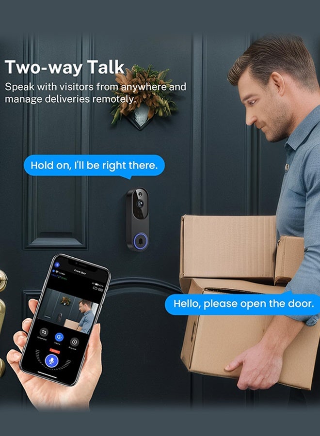 SUNDAREE 1080P Wireless Video Doorbell Camera, Night Vision, Cloud Storage, 2.4GHz Wi-Fi Only, Smart AI Human Detection, Real-Time Alert, 2-Way Audio, Battery Powered - Image 3